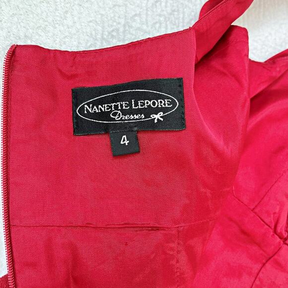 Vintage Nanette Lepore Red Satin Mini V-neck Dress - Picture 9 of 11